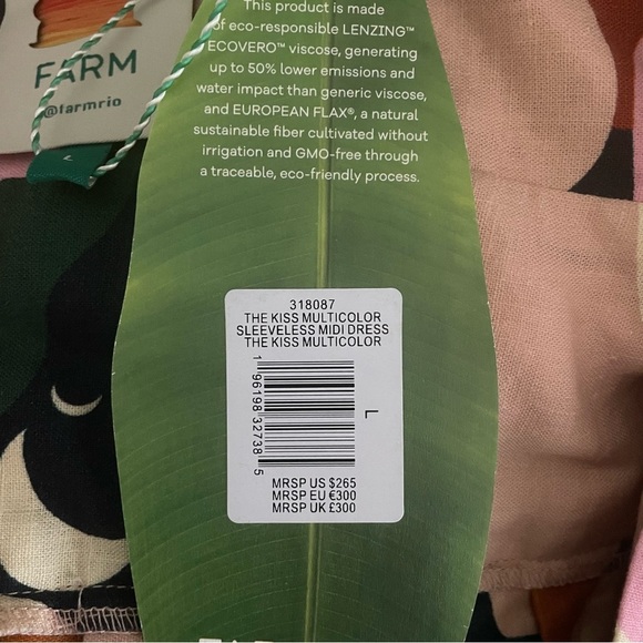 Farm Rio Multicolor Abstract Midi Dress Spaghetti Straps Fit & Flare Boho Size L - Picture 9 of 9